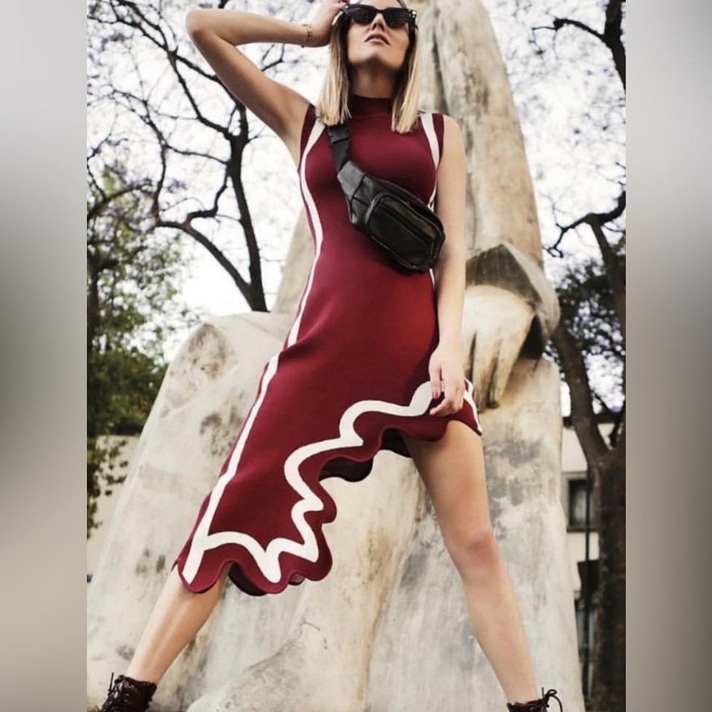 NWT PH5 Iris Maroon Brooklyn Wavy Asymmetric Dress. XS - Picture 6 of 6
